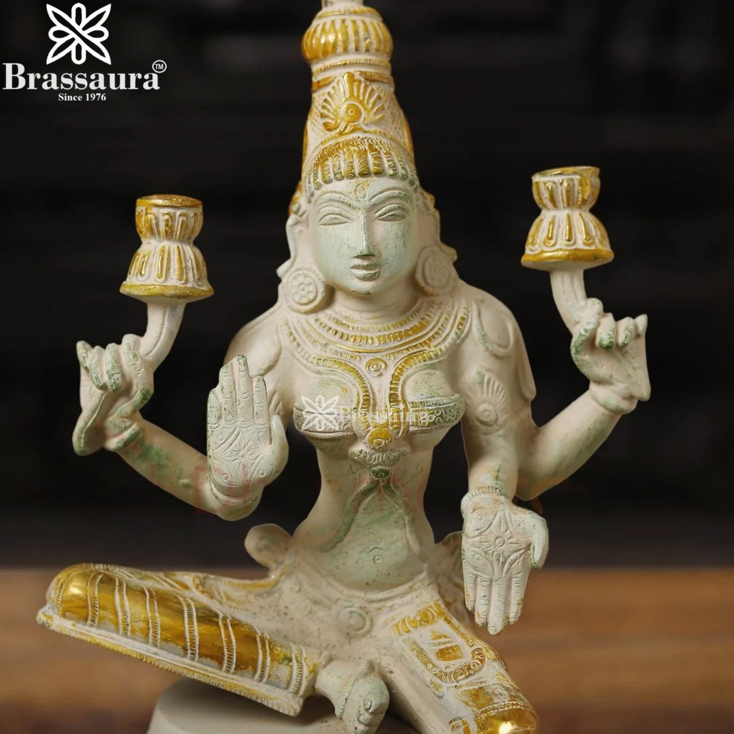 Brassaura™ Devotional Brass Laxmi Murti – Height 12 Inches & Weight 4.2 Kgs | Temple Statue