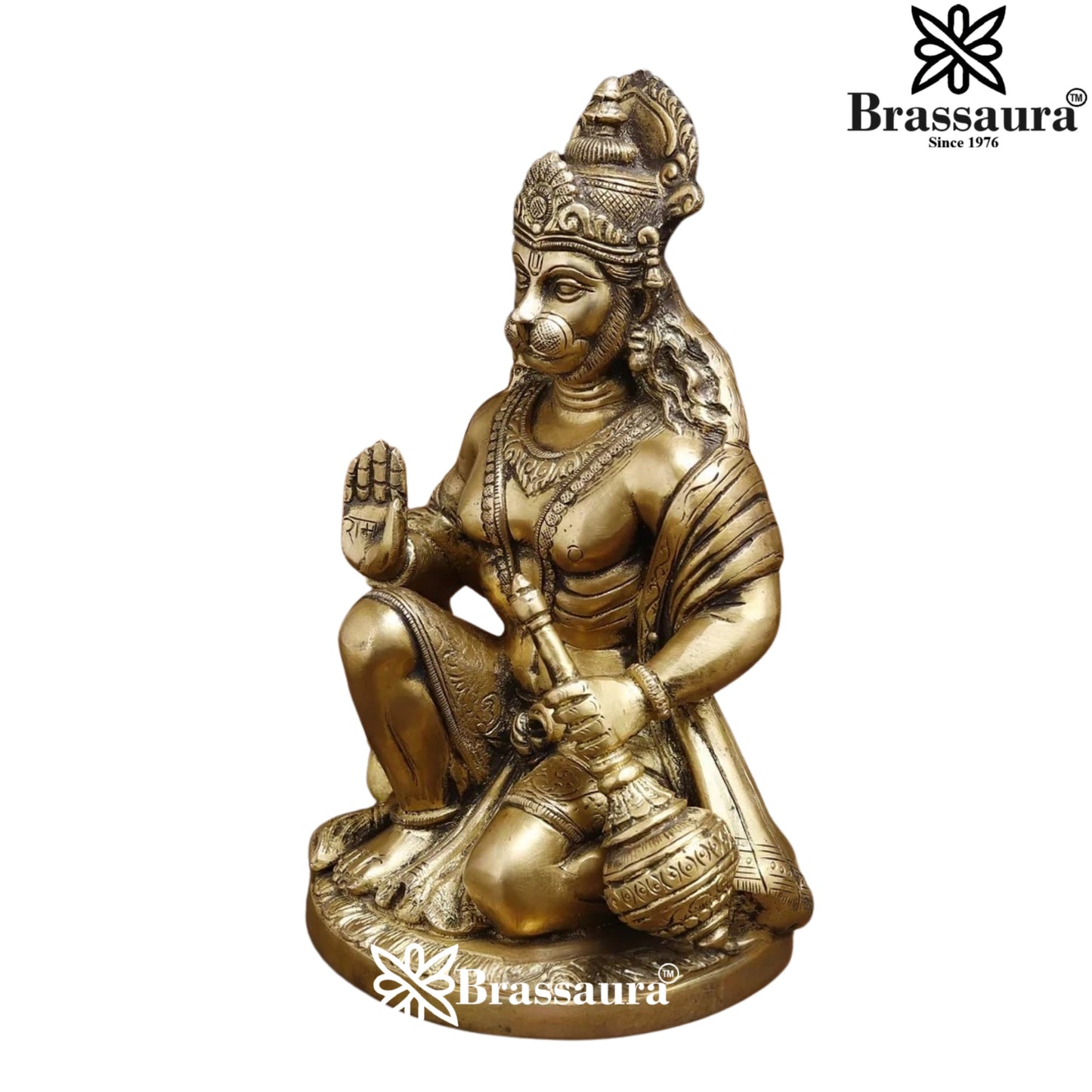 Brassaura™ Pure Brass Hanuman Idol – Sankat Mochan, Height 9 Inches & Weight 3.3 Kgs | Religious Décor