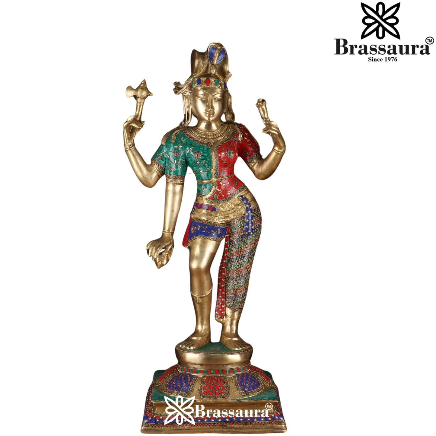 Brass Gem Stone Work Aardhnareshwar Statue Weight 30 kg & Height 36 Inch