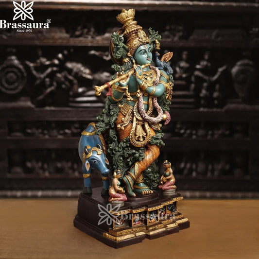 Brass Cow Krishna Murti Weight 35 Kg And Height 29 Inch