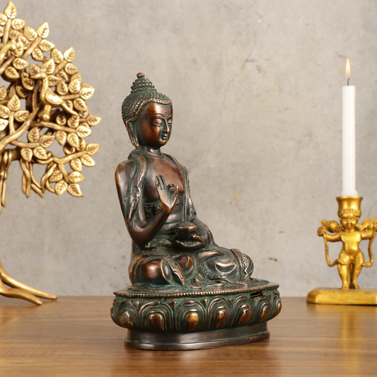 Brassaura™ Pure Brass Buddha Statue in Antique Finish – Height 8 Inches, Weight 2.25 Kgs