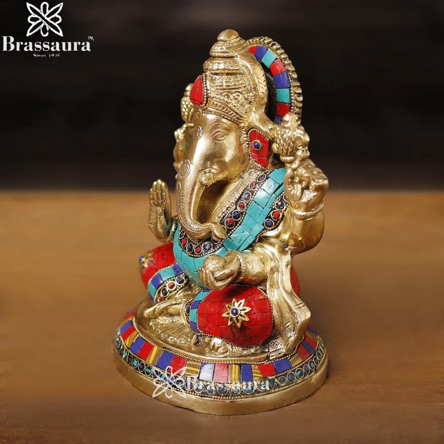 Brass Gem Stone Work Ganesha Weight 3 Kg & Height 8 Inch
