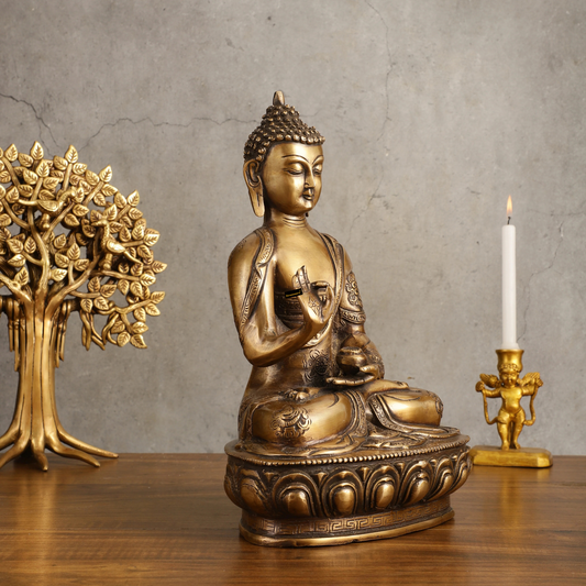 Brassaura™ Pure Brass Blessing Buddha Statue – Height 12.5 Inches, Weight 4.4 Kgs