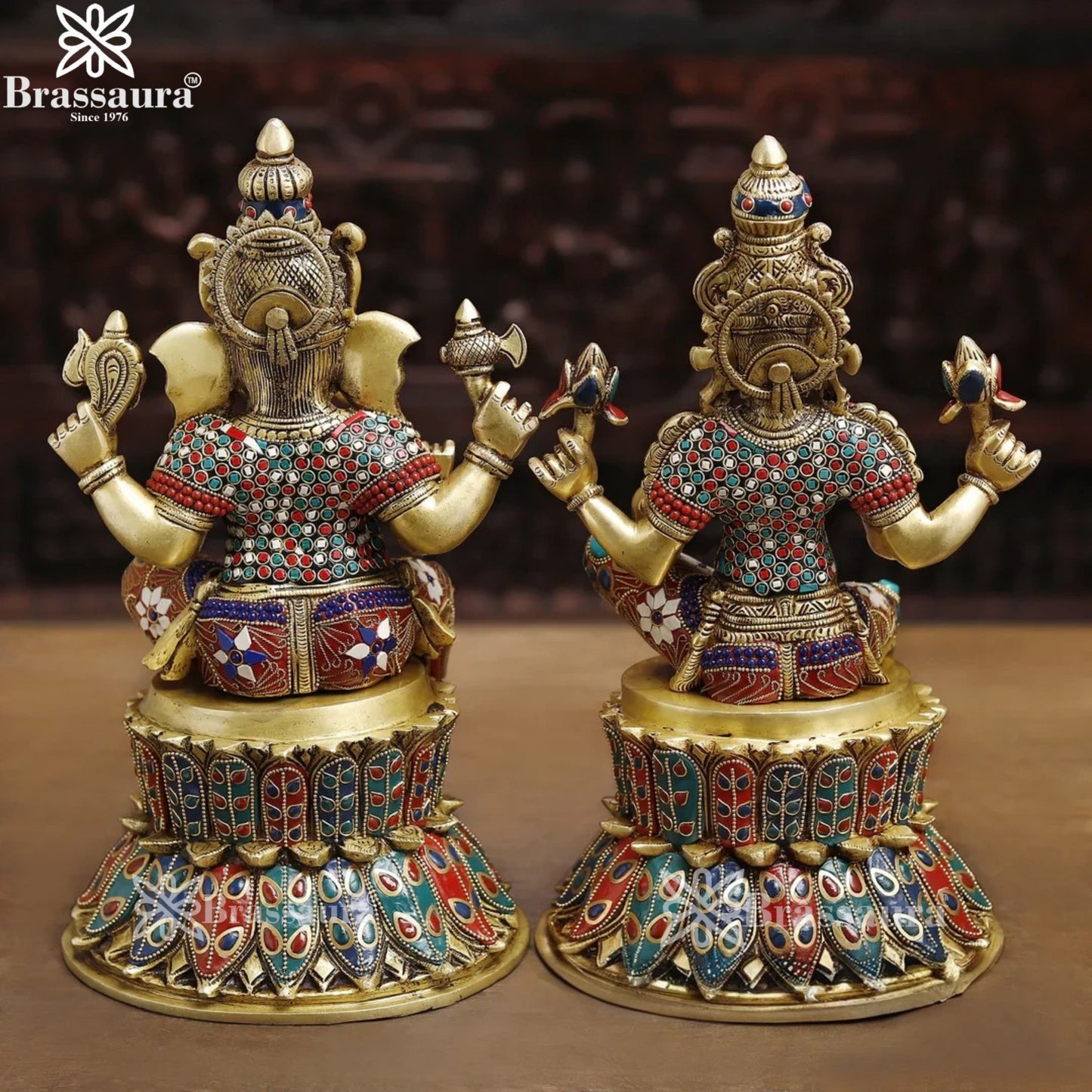 Brass Gem Stone Work Lakshmi Ganesh Murti Weight 17.87 Kg And Height 14.5 Inch