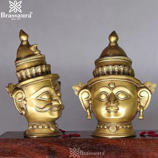 Brass Shiv & Parvati Mask Statue Weight 3.3 Kg And Height 9 Inch