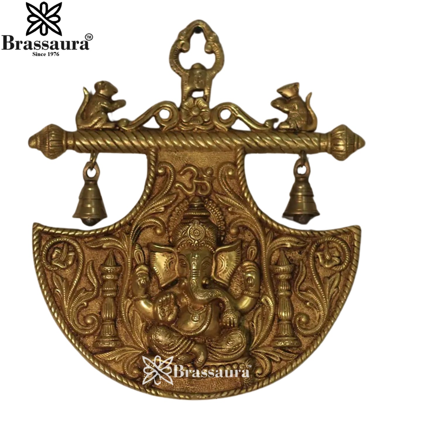 Brassaura™ Handcrafted Brass Ganesha Wall Hanging – Height 11 Inches & Weight 2.5 Kgs | Devotional Accent
