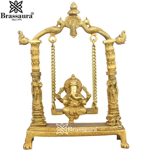 Brass Jhula Ganesha Statue Weight 2.7 Kg & Height 12 Inch