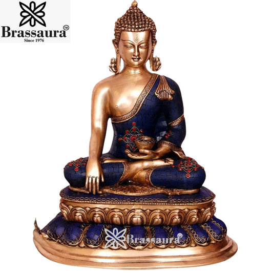 Brass Bhumisprasa Gem Stone Work Multicolored Buddha Weight 18 kg & Height 22 Inch