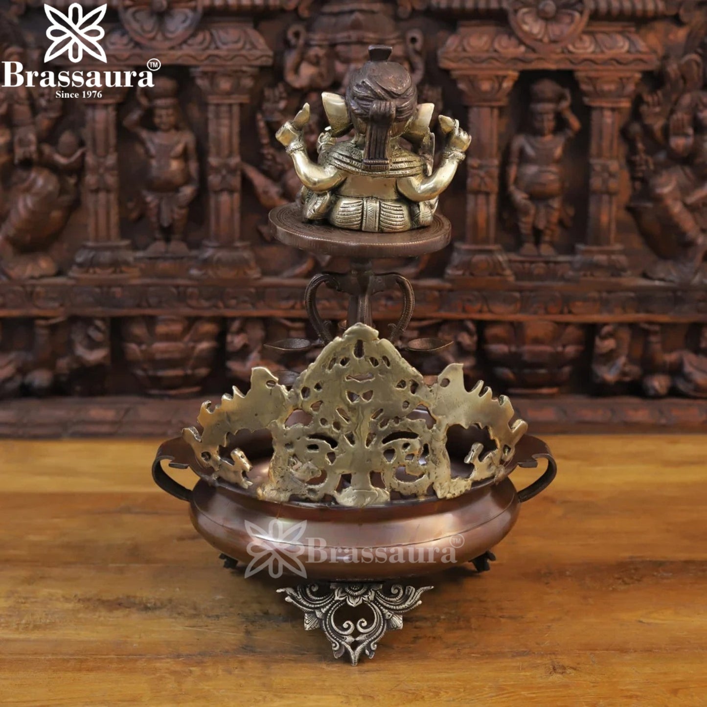 Brassaura™ Brass Ganesha Urli Statue – Height 20 Inches & Weight 12.84 Kgs | Devotional Home Décor