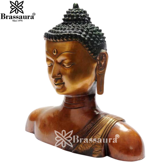 Brassaura® Buddha Bust Idol for Home & Décor | Pure Superfine Brass Handcrafted Murti, Brass Statue for Home Temple, Pooja Room | Height 14 Inches | Weight 10 Kg
