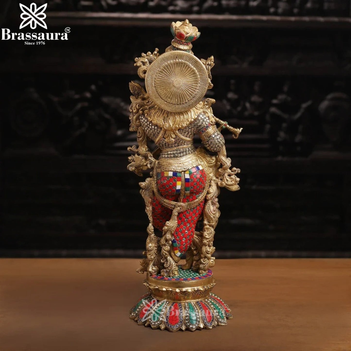 Brass Gem Stone Work Krishna Murti Weight 19 Kg And Height 26 Inch