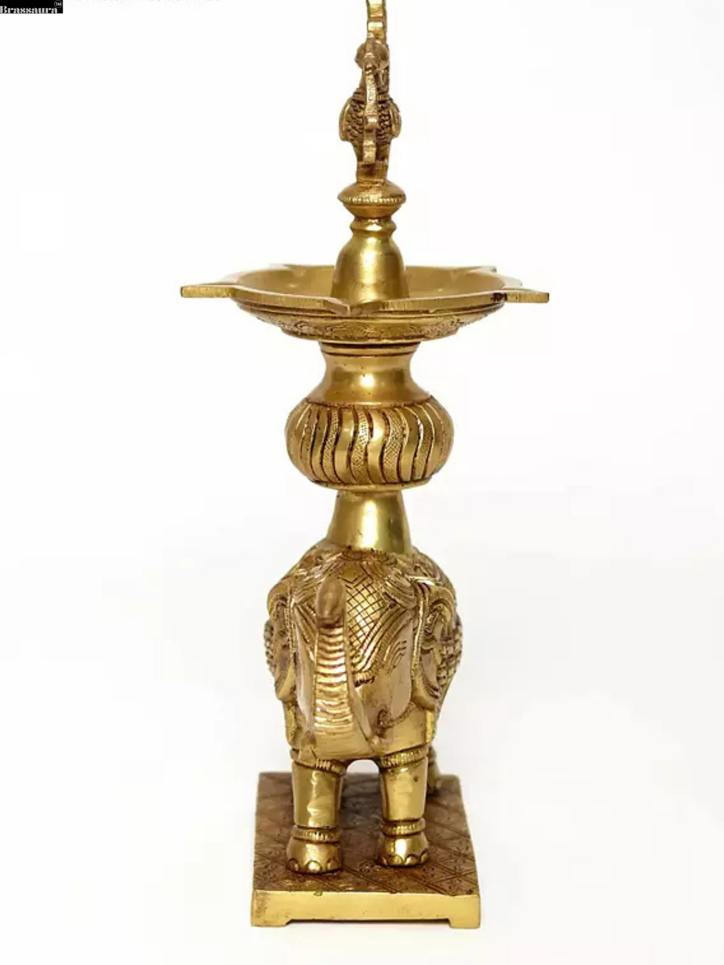 Brassaura™ Peacock Oil Lamp on Elephant Stand Brass Statue – Height 11.81 inches | Weight 2.62 kgs