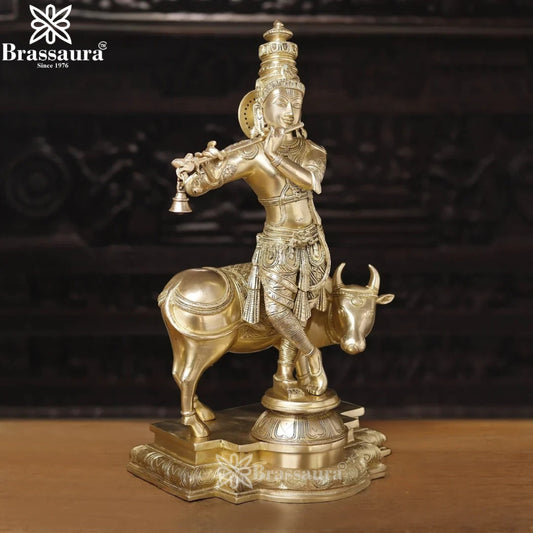 Brass Royal Gold Cow Krishna Murti Weight 27.78 Kg And Height 26 Inch