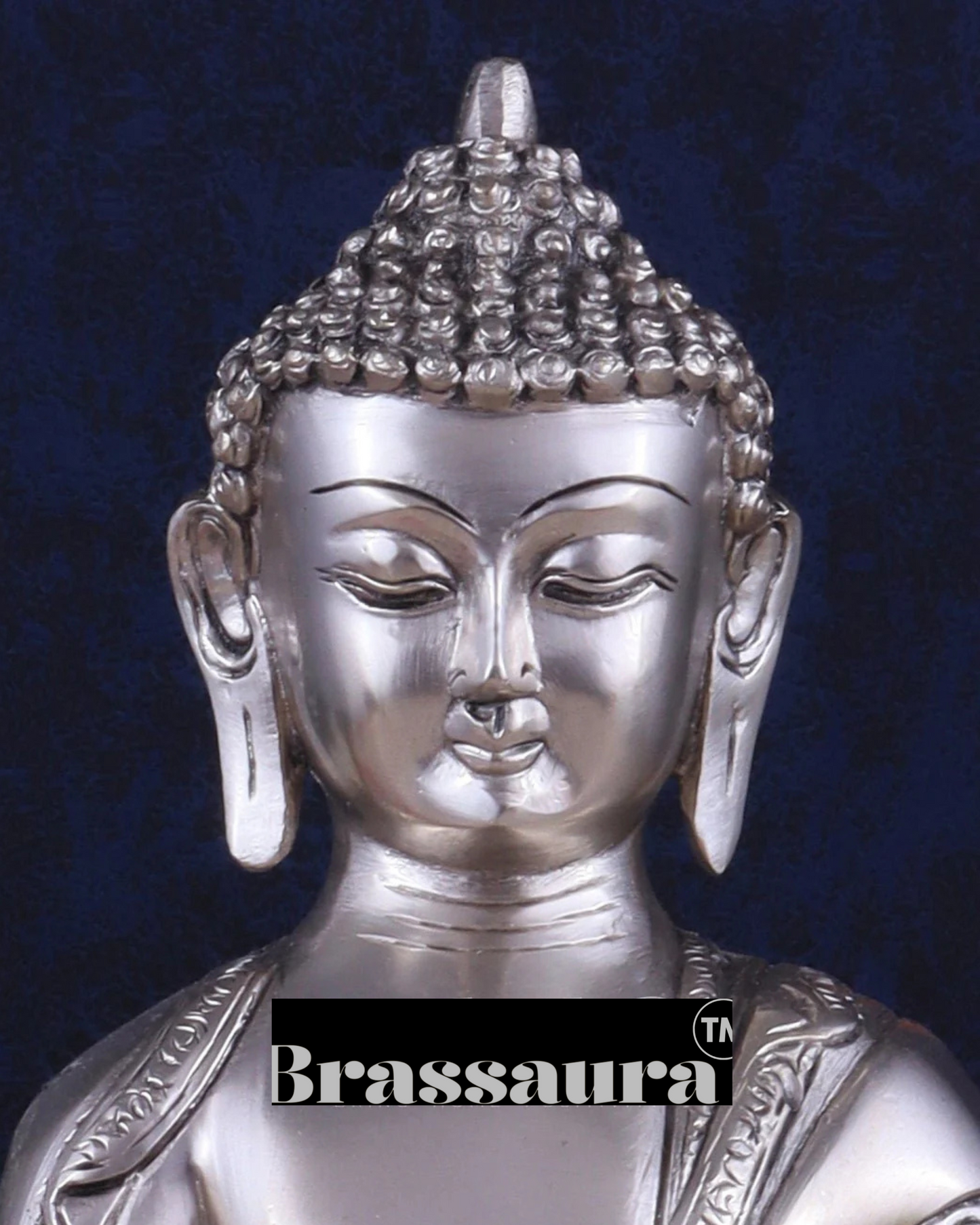 Brassaura™ Silver-Plated Brass Buddha Idol – Height 10 Inches, Weight 2.8 Kgs