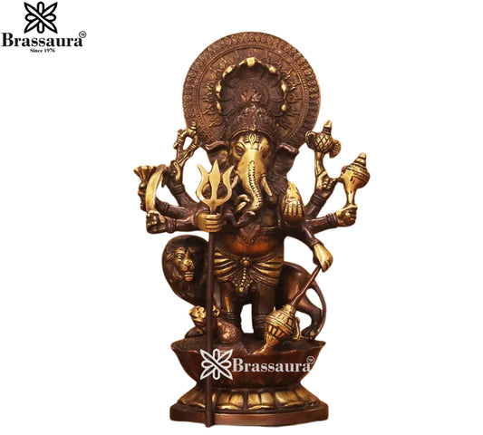 Brassaura™ Brass Ganesha Idol | Height 11 Inches & Weight 3.65 Kgs