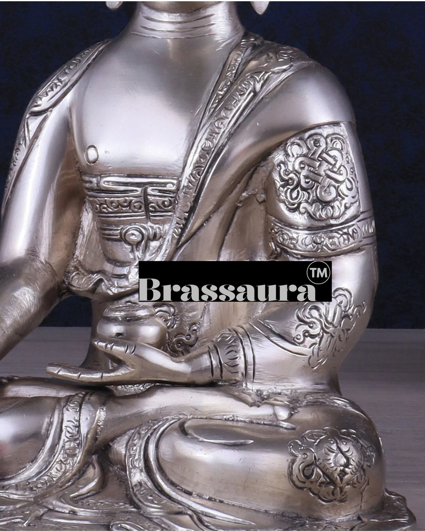 Brassaura™ Silver-Plated Brass Buddha Idol in Abhaya Mudra – Height 10 Inches, Weight 2.8 Kgs