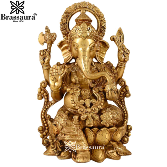Brass Jewellery Ganesha Statue Weight 8.14 Kg & Height 12.5 Inch