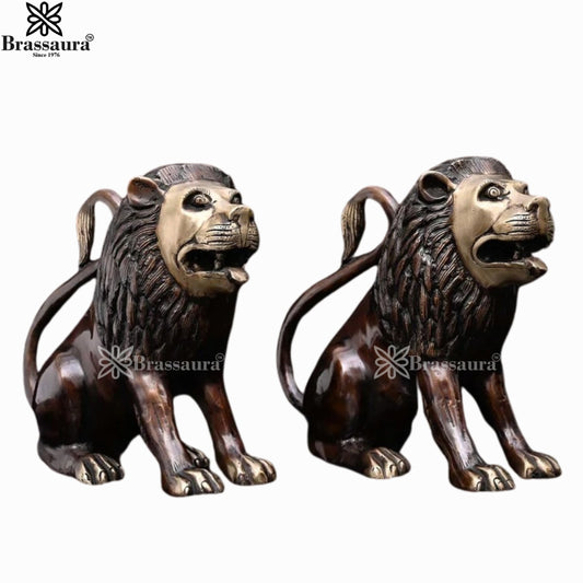 Brass Lion Pair For Home Décor And Gift Items Weight 15.9 kg Height 11.5 Inch