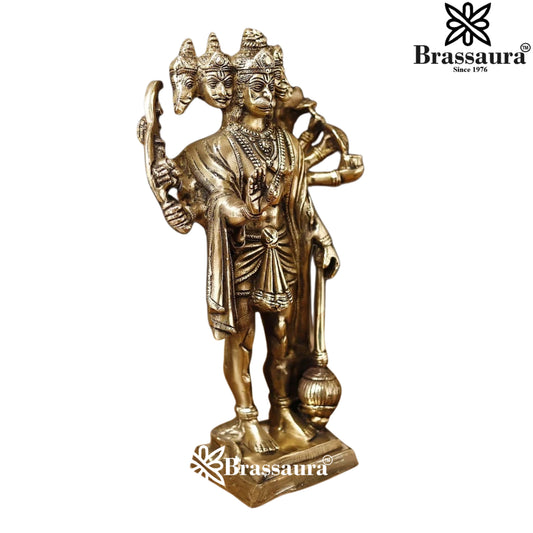 Brassaura™ Brass Panchmukhi Hanuman Idol for Pooja Room – Height 13.5 Inches & Weight 4.62 Kgs | Classic Décor
