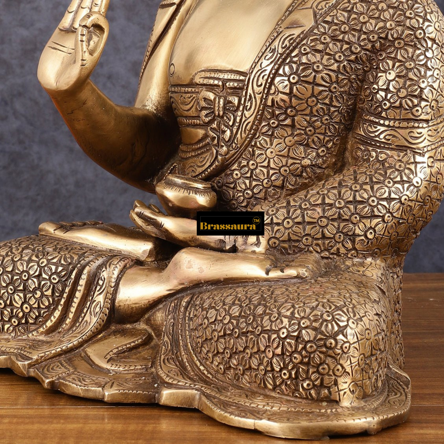Brassaura™ Antique Burnt Brass Finish Buddha Idol – Height 15 Inches, Weight 14.01 Kgs