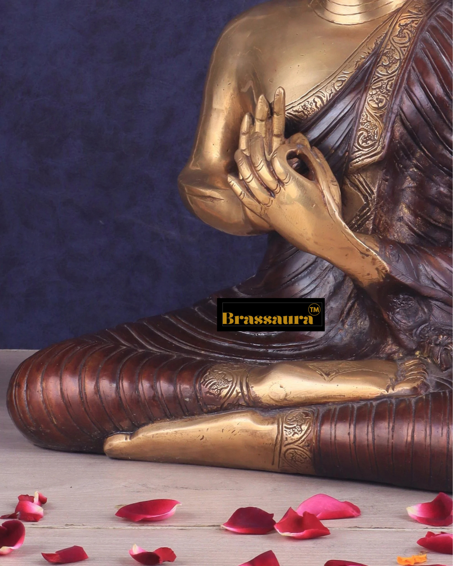 Brassaura™ Pure Brass Buddha Statue in Dharma Chakra Mudra – Height 14 Inches, Weight 7 Kgs