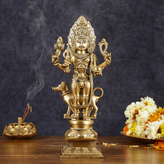 Brassaura™ Brass Kaal Bhairav Bhairo Baba Idol – 12 inch | 3.6 kg | Superfine Brass Statue for Strength & Spiritual Protection
