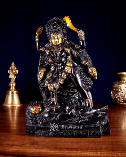 Brassaura™ Black Brass Kali Ma Idol – 3.01kg | 9.5" Height – Fierce Handcrafted Goddess Statue