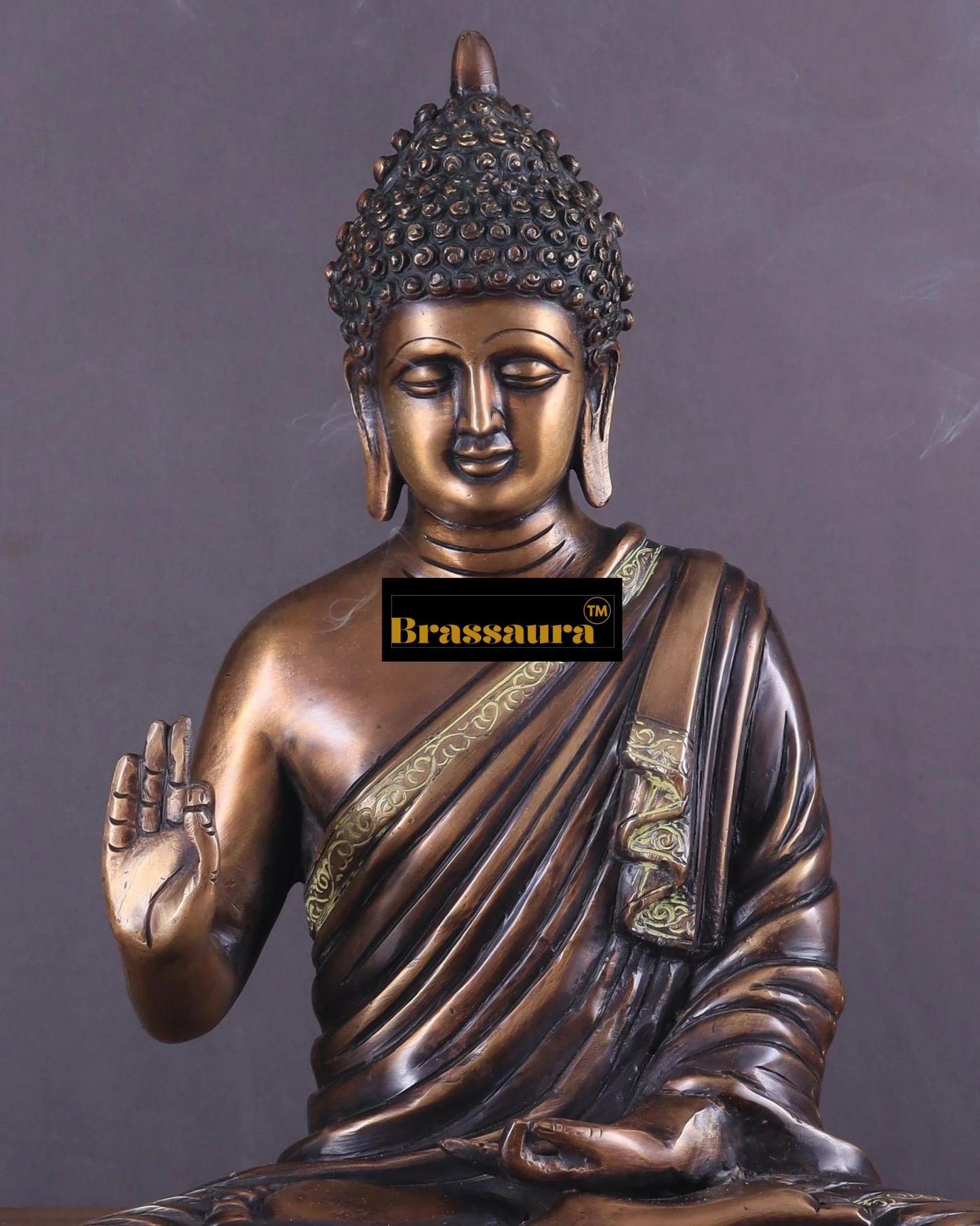 Brassaura™ Pure Brass Buddha Idol – Height 15 Inches, Weight 7.8 Kgs