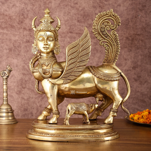 Brassaura™ Kamdhenu Cow Statue | 16.5 Inches Height | 14 Kgs Weight | Divine Brass Artistry