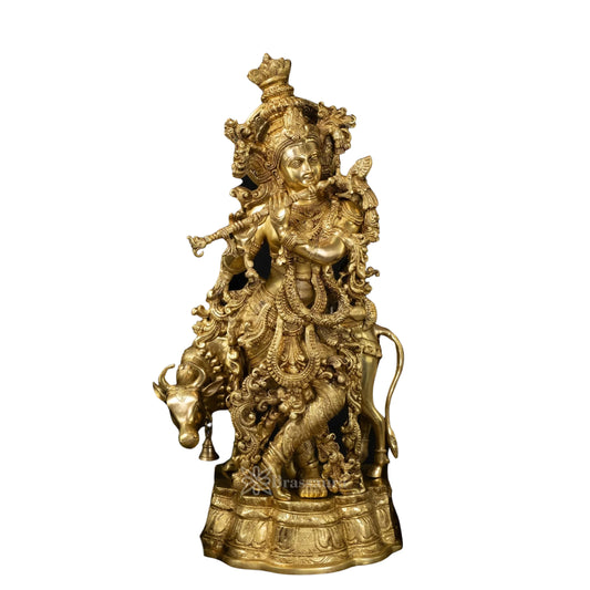Brass Cow Krishna Murti Weight 23 Kg And Height 26 Inch