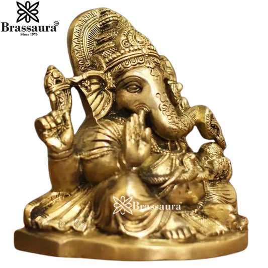 Brassaura™ Brass Ganesha Idol | Height 6.25 Inches & Weight 2.3 Kgs