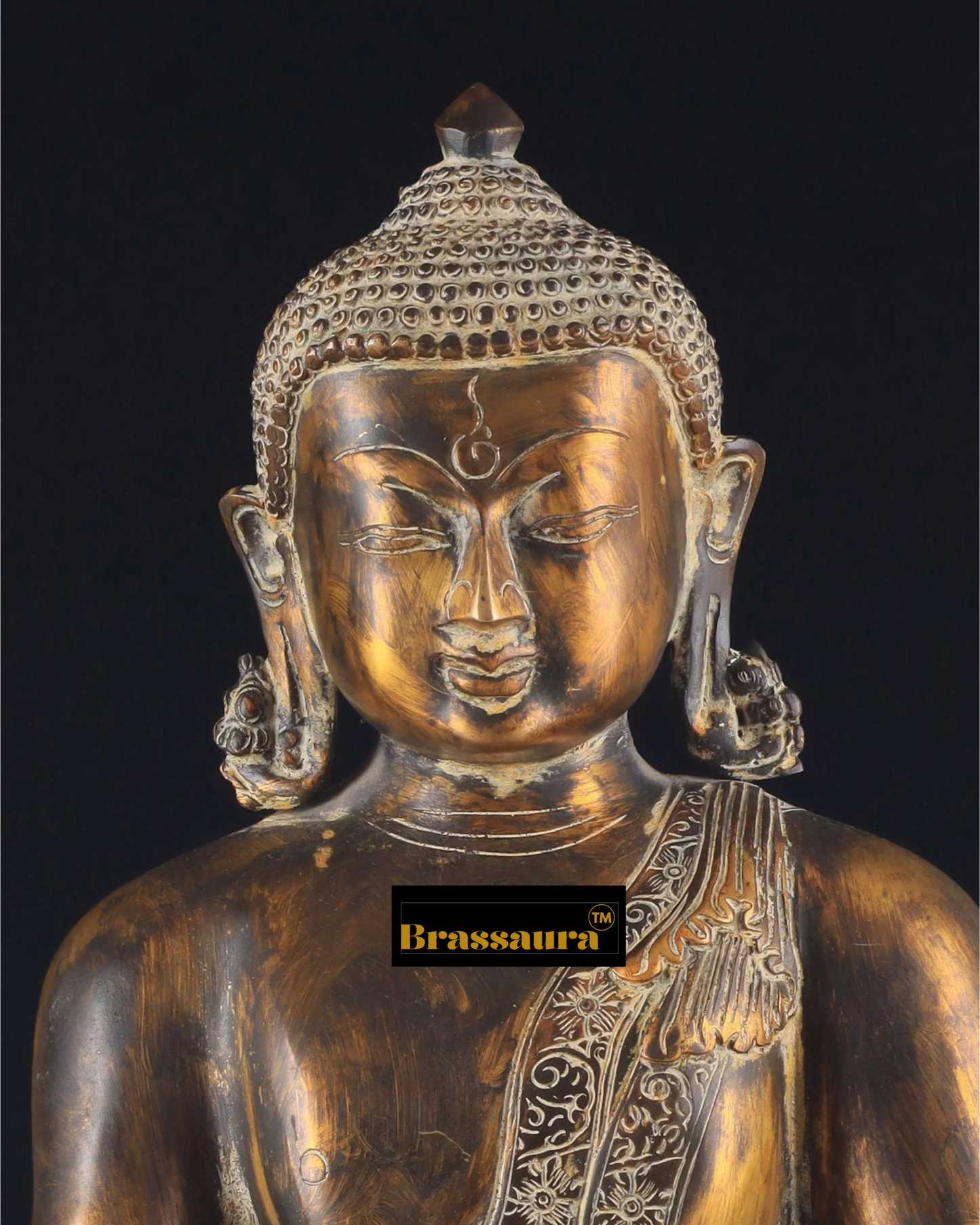 Brassaura™ Handcrafted Pure Brass Buddha Idol – Height 15 Inches, Weight 11 Kgs