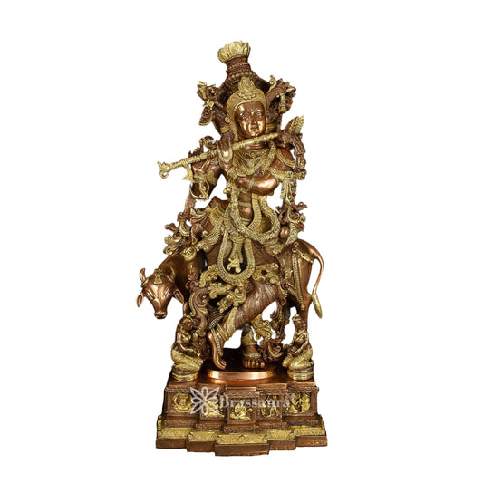 Brass Cow Krishna Murti Weight 35 Kg And Height 28 Inch