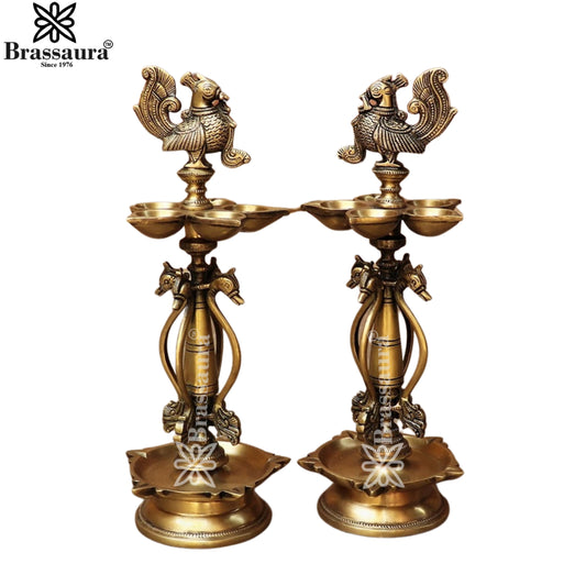 Brass Diya Peacock Oil Lamp Pair Weight 6 Kg And Height 14 Inch