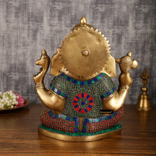 Brassaura™ Nagar Ganapati Brass Statue with Meenakari – 13.2" Height, 10.5 kg – Cobra Naaga Adorned Divine Idol