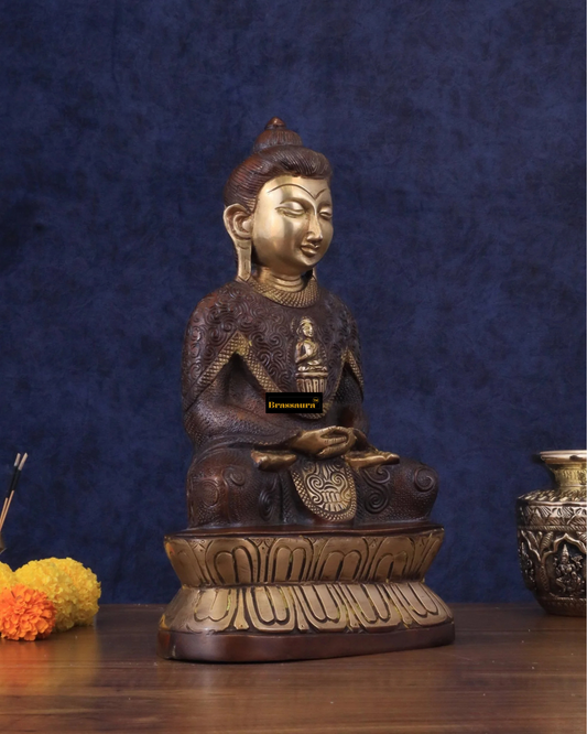Brassaura™ Pure Brass Buddha in Meditation – Height 13.5 Inches, Weight 5 Kgs