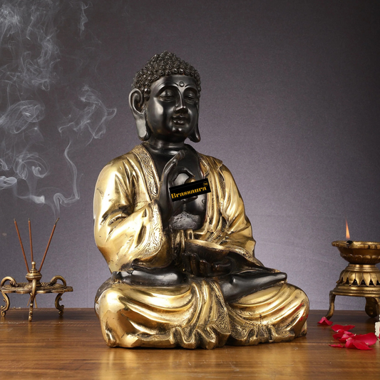 Brassaura™ Pure Brass Handcrafted Lord Buddha in Gyan Mudra – Height 16 Inches & Weight 12 Kgs