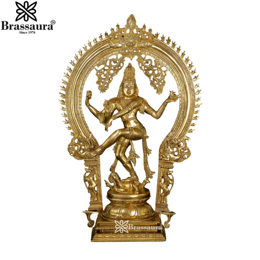 Brass Patina Gold Dancing Natraj Statue Weight 16.3 Kg And Height 26 Inch