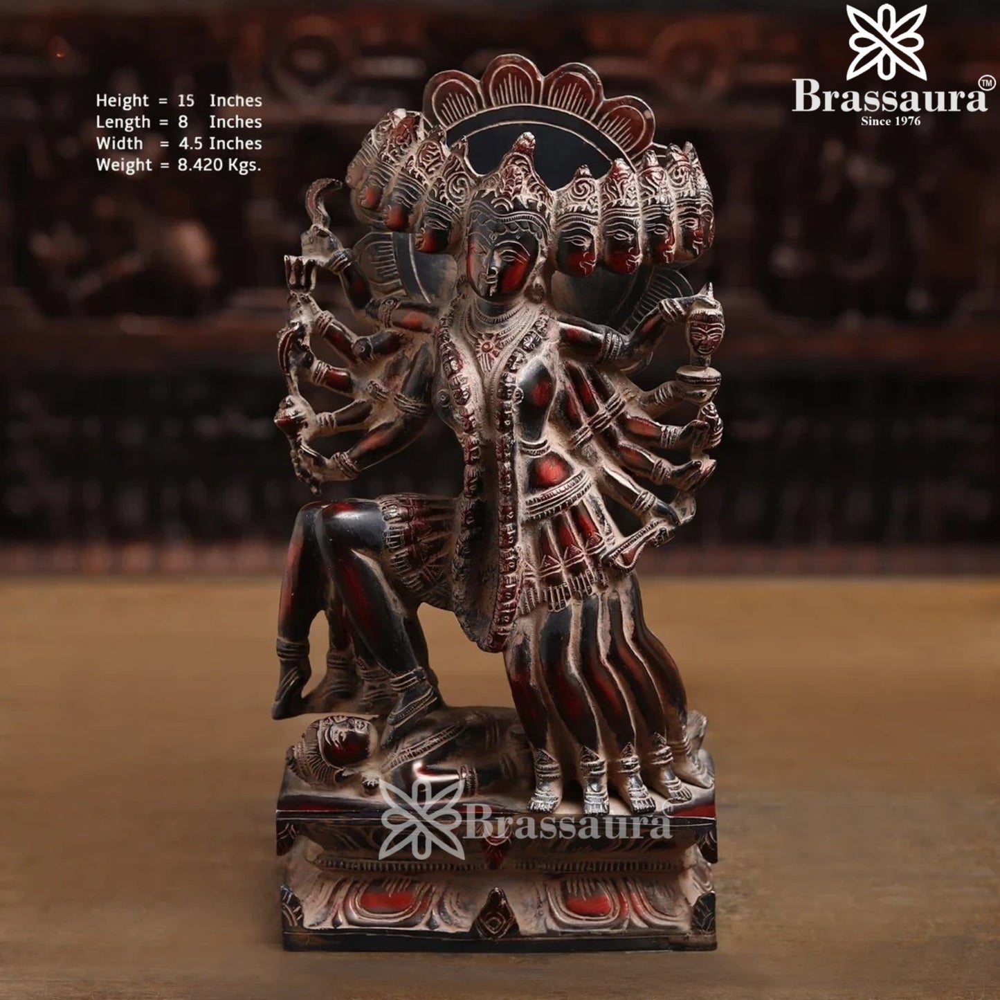 Brassaura™ Artistic Brass 10 Leg Kali Maa Murti – Height 15 Inches & Weight 8.420 Kgs | Spiritual Home Accent