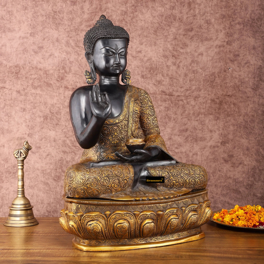 Brassaura™ Pure Brass Buddha Idol in Abhaya Mudra – Height 21.5 Inches, Weight 22 Kgs