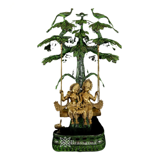 Brass Green Patina Radha Krishna Jhula Weight 39 Kg And Height 35 Inch