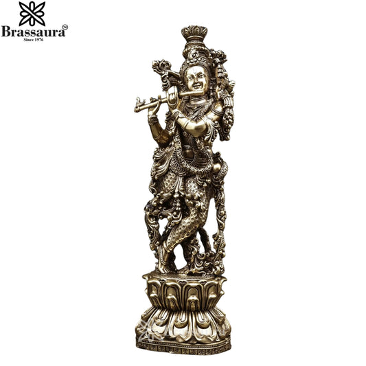 Brass Super Fine Murli Dhari Krishna Murti Weight 1.1 Kg And Height 11 Inch