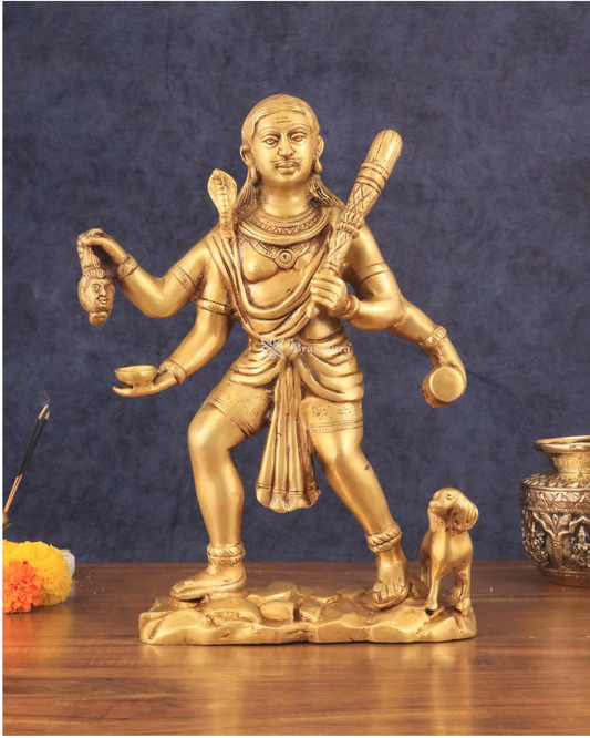 Brassaura™ Brass Batuk Bhairava Idol – 15 inch | 7.5 kg | Golden Finish | Large Handcrafted Statue for Protection & Home Temple Decor