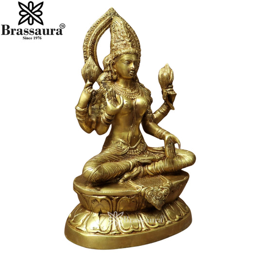 Brassaura™ Brass Laxmi Idol – Height 18 Inches & Weight 11 Kgs | Hindu Goddess Sculpture