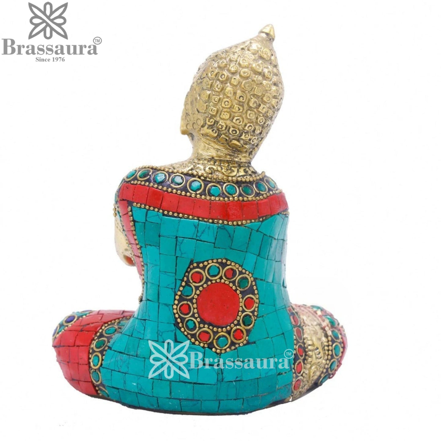 Brass Gem Stone Work Buddha Weight 1.2 kg & Height 6 Inch