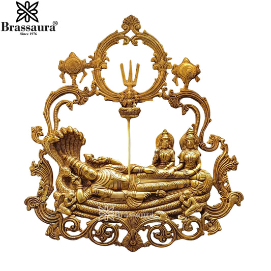 Brassaura™ Brass Vishnu Laxmi Wall Hanging Statue Weight 11 Kgs & Height 23 Inches | Temple & Home Décor