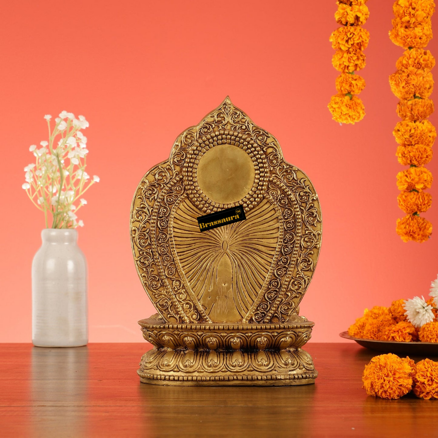 Brassaura™ Brass Standard Buddha Idol – Height 10.5 Inches | Weight 5.5 Kgs | Home & Spiritual Decor