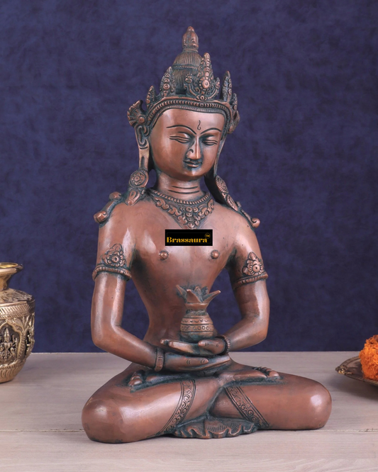 Brassaura™ Pure Brass Meditating Crowned Buddha Idol – Height 13 Inches, Weight 5.16 Kgs