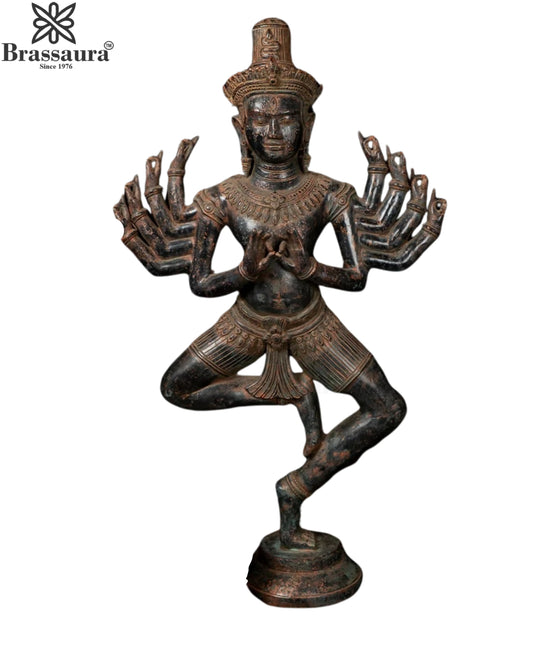 Bronze Antique Dancing Shiva With 10 Hand Statue Weight 12 Kg And Height 28.5 Inch