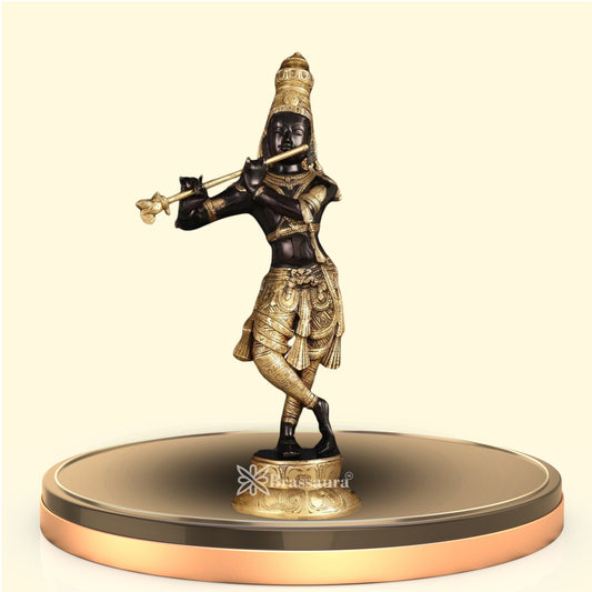 Brassaura® Superfine Black & Gold Lord Krishna Idol | Handcrafted Krishna Playing Flute Brass Statue for Home Temple, Luxury Décor & Spiritual Spaces | Height 23 Inches | Weight 10 Kg